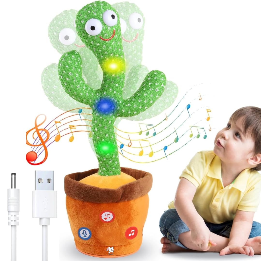 Storio Rechargeable Toys Talking Cactus Baby Toys for Kids Dancing Cactus Toys Can Sing Wriggle & Singing Recording Repeat What You Say Funny Education Toys for Children Playing Home Decor for Kids GenzVybs